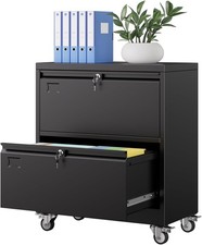 Metal 2 Drawer Lateral File Mobile Cabinet With 2 Lock, Flie Cabinet With Wheels