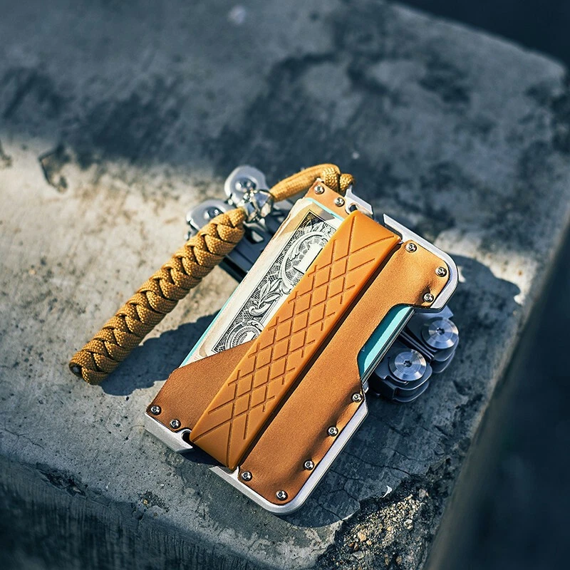 Carpeta de crédito de cuero para hombre titular de tarjeta de crédito bloqueo RFID delgada billetera EDC Foto 2 de 4