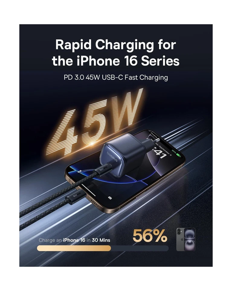 Cargador Baseus 45W, Bloque de Carga PicoGo C1 USB C Carga Rápida, Tipo Compacto... Foto 2 de 4