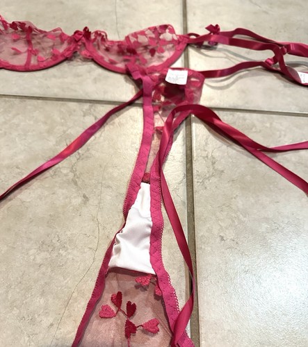 Generisches Dessous Set für Frauen kleine rosa Riemchen Sache sexy Schleife Herzen Draht - Bild 3 von 9