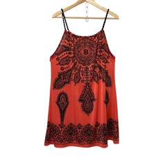 Coral Pink Black Floral Paisley Mandala Lightweight Summer Beach Mini Dress
