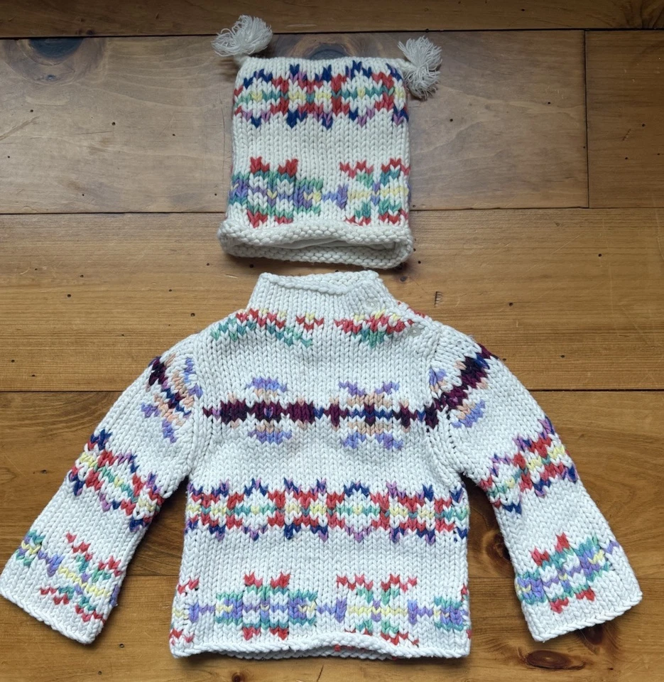 Conjunto de suéter y sombrero tejido con cable grueso Fair Isle 18-24M Baby Gap Girl Y2K 2001 de colección Foto 2 de 4