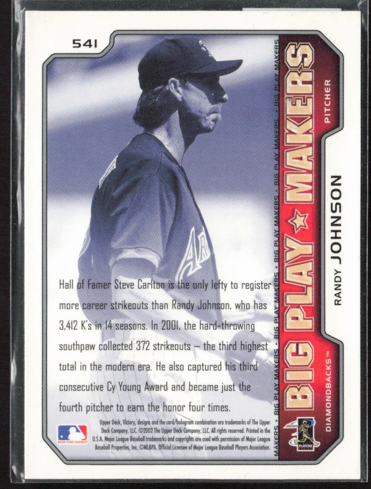 2002 Upper Deck Victory #541 Randy Johnson Arizona Diamondbacks - Image 2 of 2