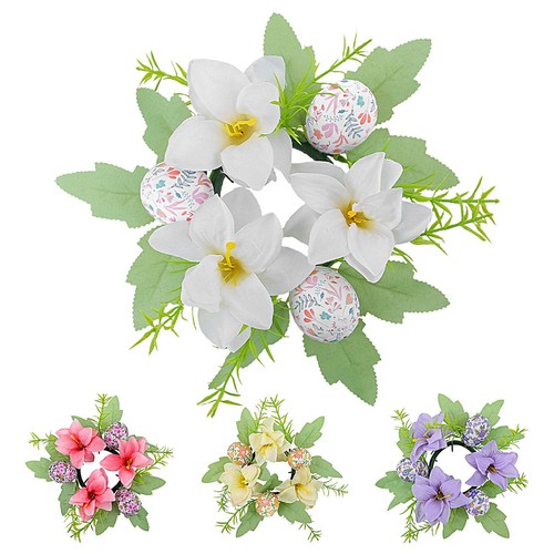 Easter Candle Rings Wreaths Easter Egg Artificial Holiday Flowers Candle Wreaths