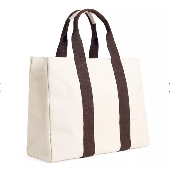 Le Bar Marche La Plage Book Tote Ivory Brown Double Handle Beach