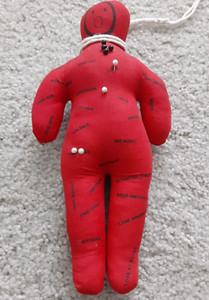 VooDoo Doll - Magical Tradition - Fun -Novelty - Red with Black Writing - 7 pins