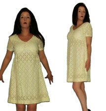 SALE!! Mod SM Vtg 60s Alamor Sheer Creme Lattice LACE Babydoll Tent Mini Dress
