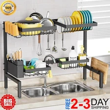 2 Tier Over The Sink Dish Drying Rack w/ Utensil Holder Space Saver for Kitchen