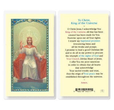 Christ the King - To Christ, King of the Universe- Laminated  Holy Card