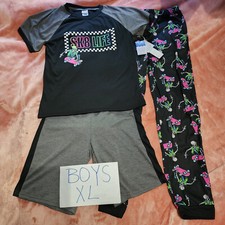 New Boys XL Skeleton Skater Sk8 Life 3Pc Shirt Shorts Pants Pajama Set NWT 14/16