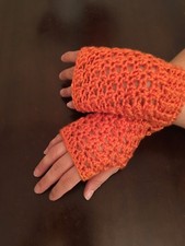 Handmade Fingerless Gloves - Crafts by Singh in Tangerine - Size Medium