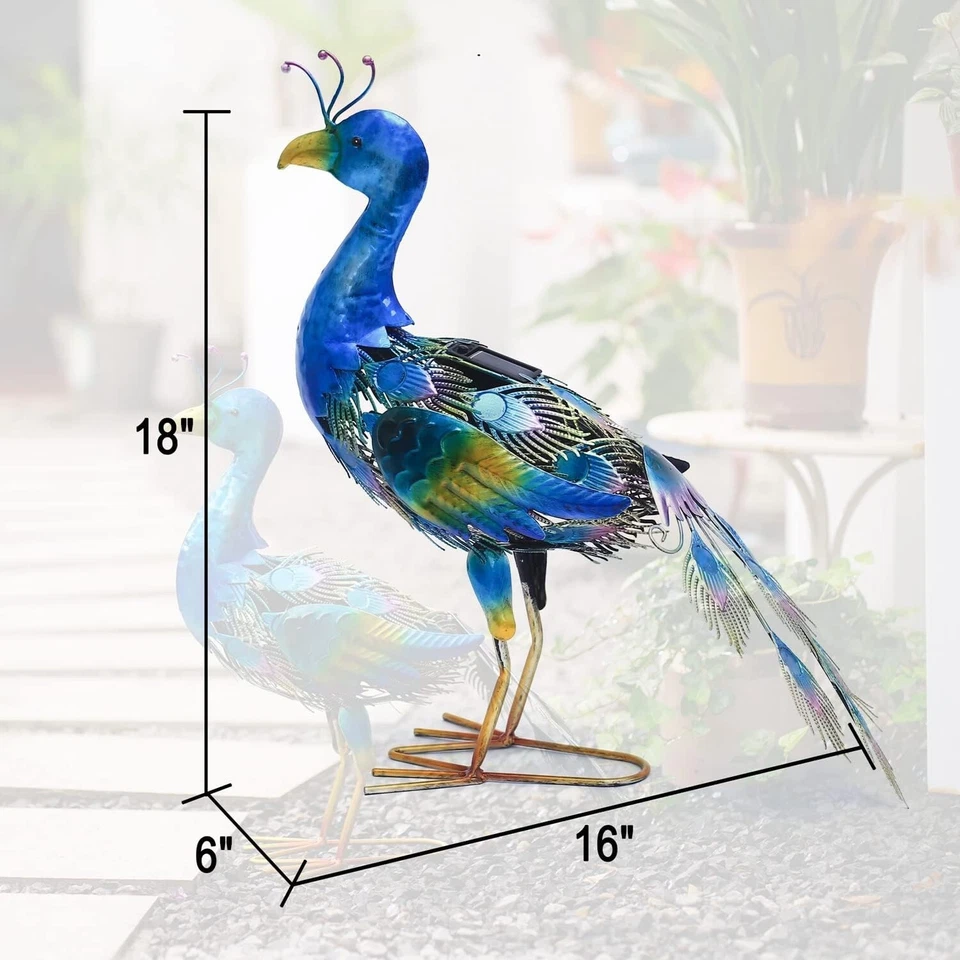 Luzes solares de estátua de pavão, arte de quintal de metal pavão solar, estátua de pavão grande - Imagem 4 de 4