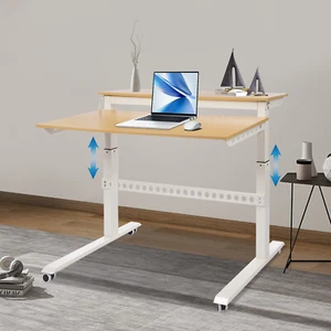 2-Tier Pour le travail bureau permanent réglable bureau roulant bureau permanent