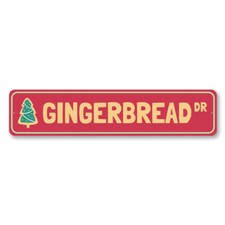 Gingerbread Drive Holiday Sign, Christmas Decorative Aluminum Sign