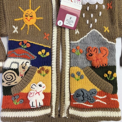 NWT Albinaas Peru Handcrafted Toddler 2 Applique Sweater Zip Hoodie Fair Trade - Picture 8 of 16