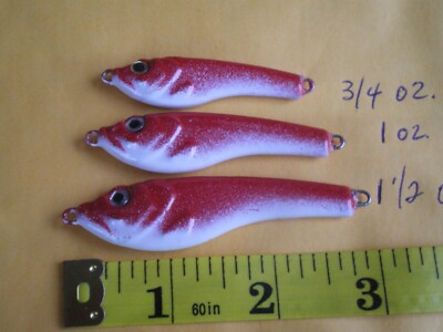 30 PCS. SHAD BAIT LURE JIG, CASTING FISHING 3/4, 1, 1-1/2 OZ. 10 EA. RED/WHITE