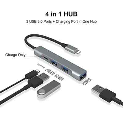 Lightning to USB Hub [Apple MFi Certified] 4-in-1 OTG Hub With 3 USB 3.0 Ports