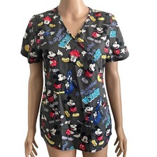Disney Scrub Top Womens Size Small Mickey Mouse Short Sleeve