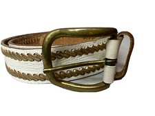Nine West Women’s White & Gold Leather Buckle Belt
