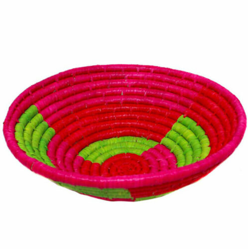 Raffia Fruit Basket Fuschia and Lime Base, 30cm. Fair Trade and Eco Friendly - Picture 1 of 2