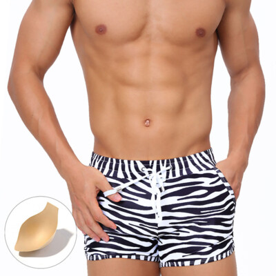 Men's Zebra Stripe Printed Swimming Trunks Quick Dry Swimwear With Side Pockets