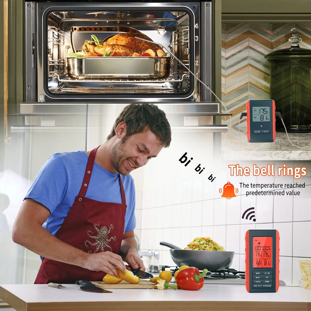 Wireless Meat Thermometer With 2 Propes For Grilling Kitchen Food Cooking US