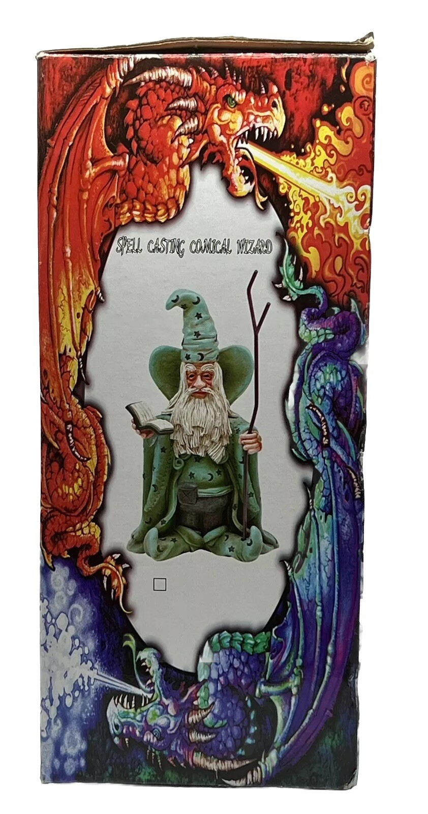 WIZARD FIGURINE REALISTIC FEATURES RESIN MERLIN GREEN MOON & STARS 11” TALL