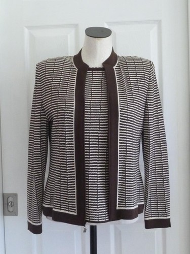 Set 2 pezzi ST JOHN COLLECTION Marie grigio marrone bianco maglia zip cardigan e guscio 6 CE - Foto 14 di 24
