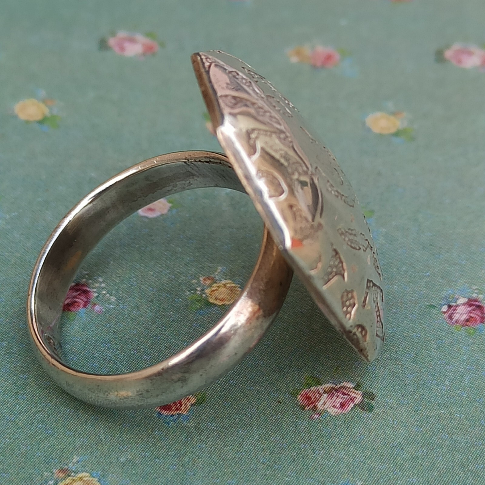 925 Silver Ring Statement VTG Artisan Engraved Ge… - image 12