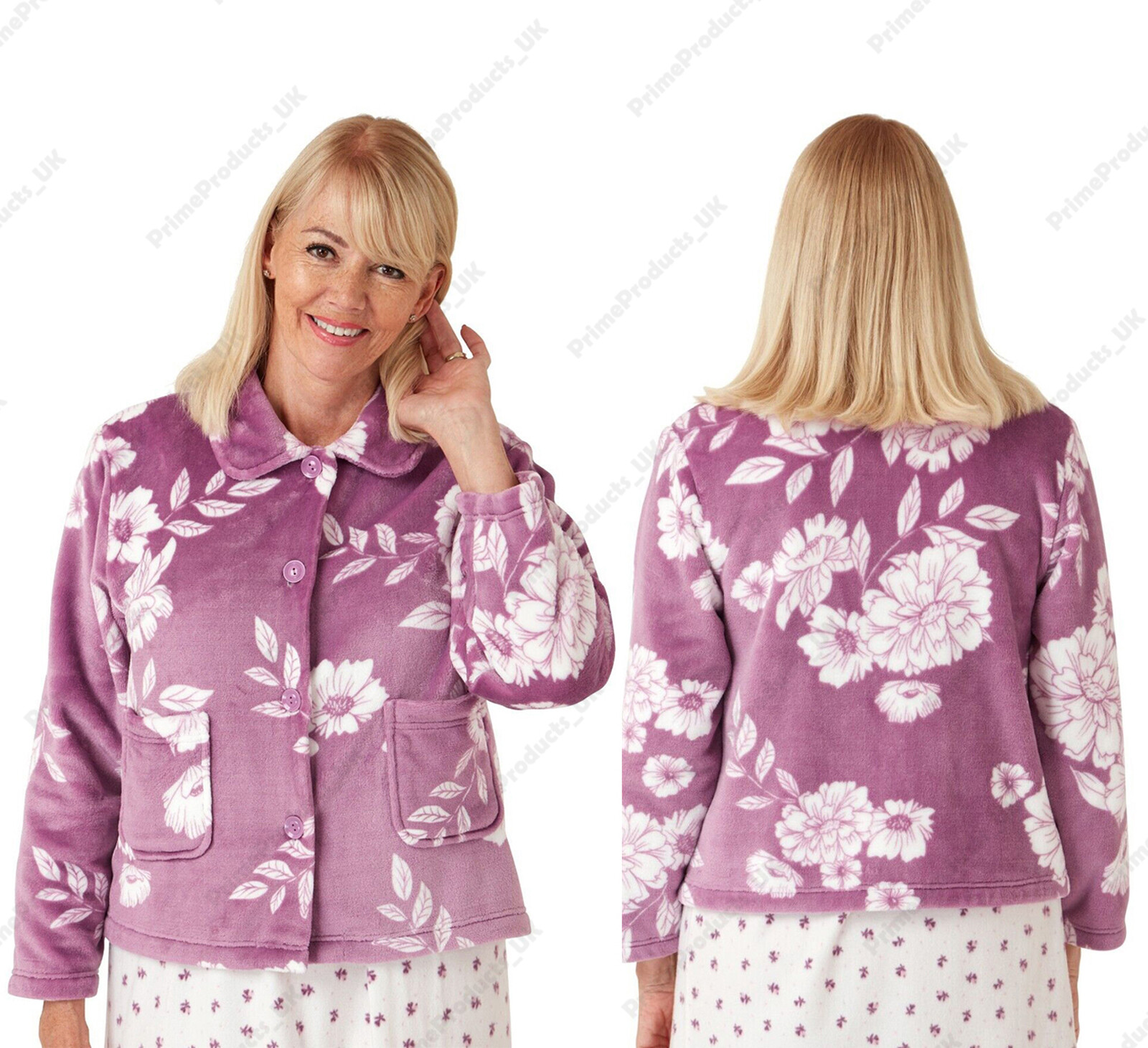 Ladies Women Marlon Emily Floral Fleece Soft Feel Button Bed Jacket UK Size 826 eBay