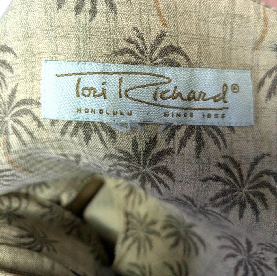 Maxi Vestido Vintage Tori Richard Honolulu Talla 16 Verde Tostado Estampado Palma Sin Mangas Foto 3 de 4