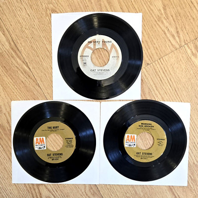 Cat Stevens 45s- Lot Of 3- The Hurt, Morning Has Broken, Oh Very Young