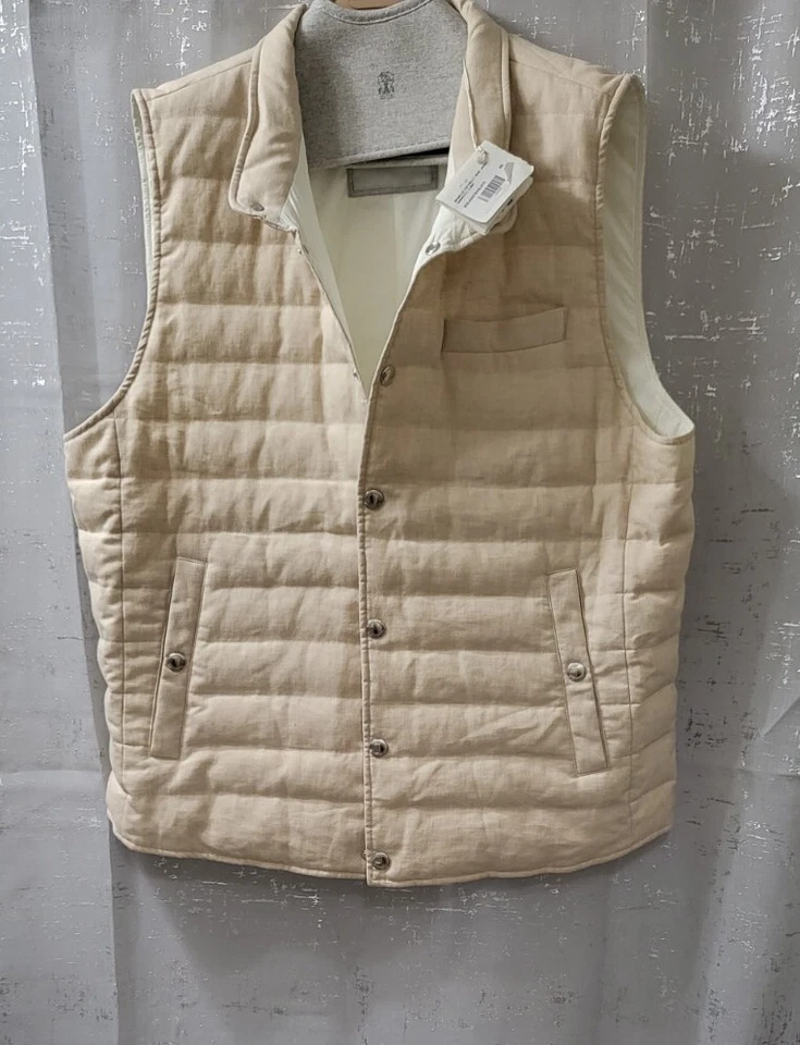 2695$ Brunello Cucinelli Mens Hemp/Wool Outwear Down Vest SZ: US 2XL/56 EU - Image 2 of 4