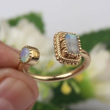 Labradorite Opal Double Stone Ring 925 Silver Gold Plated Adjustable Ring