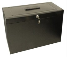 Foolscap Metal Home Office File Storage Box Black with Suspension Files Lockable