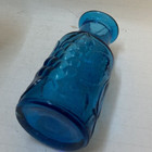 MCM ITALIAN ART GLASS BOTTLE by EMPOLI - TURQUOISE BLUE - RELIEF GRAPES + FRUIT — photo 3