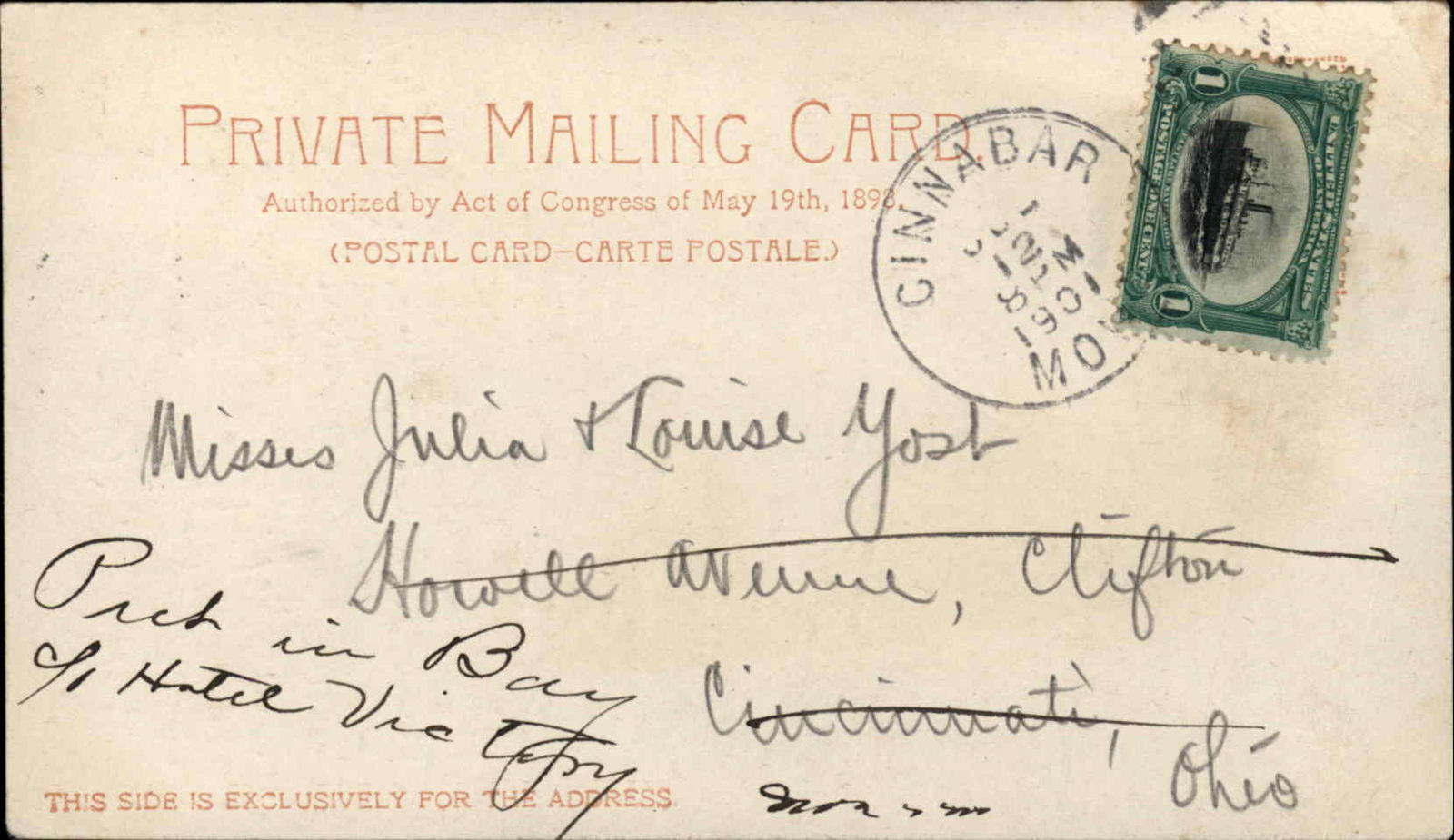 Yellowstone National Park Tetons Detroit Publ Private Mailing Card Used