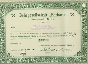 Höxter: Bohrgesellschaft "Barbara" 1911 Aktie