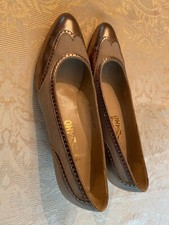 Vintage Salvatore Ferragamo Women's Gold Wing Tip Pumps, 10 AA