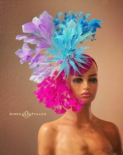 Hot Pink Fuchsia Derby Fascinator Hat Del Mar Races Turquoise Aqua Blue Purple