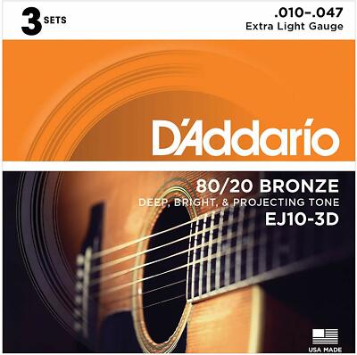 D'Addario EJ10-3D Bronze Akustikgitarrensaiten, extra leicht, 10-47, 3 SETS