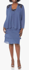 S.L. Fashions Mother of The Bride Jacket Dress with Sequined Cut Out Shoulder
