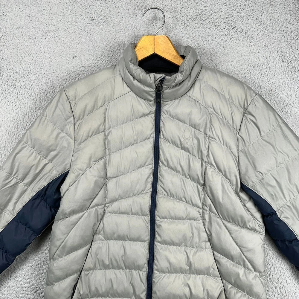 Spyder Quilted Puffer Jacket Adult Medium Silver Grey Blue Full Zip Pockets Mens