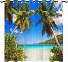 Beach Scene Curtains W52 X L84 Inch Grommet Tropical Coastal Hawaiian Palm Trees