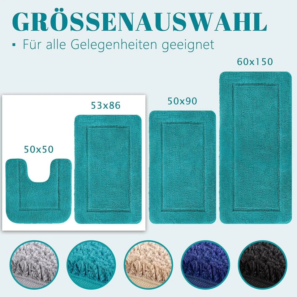Mikrofaser Badematte 2er Set | Rutschfest & Wasserabsorbierend | Türkis - Bild 4 von 4