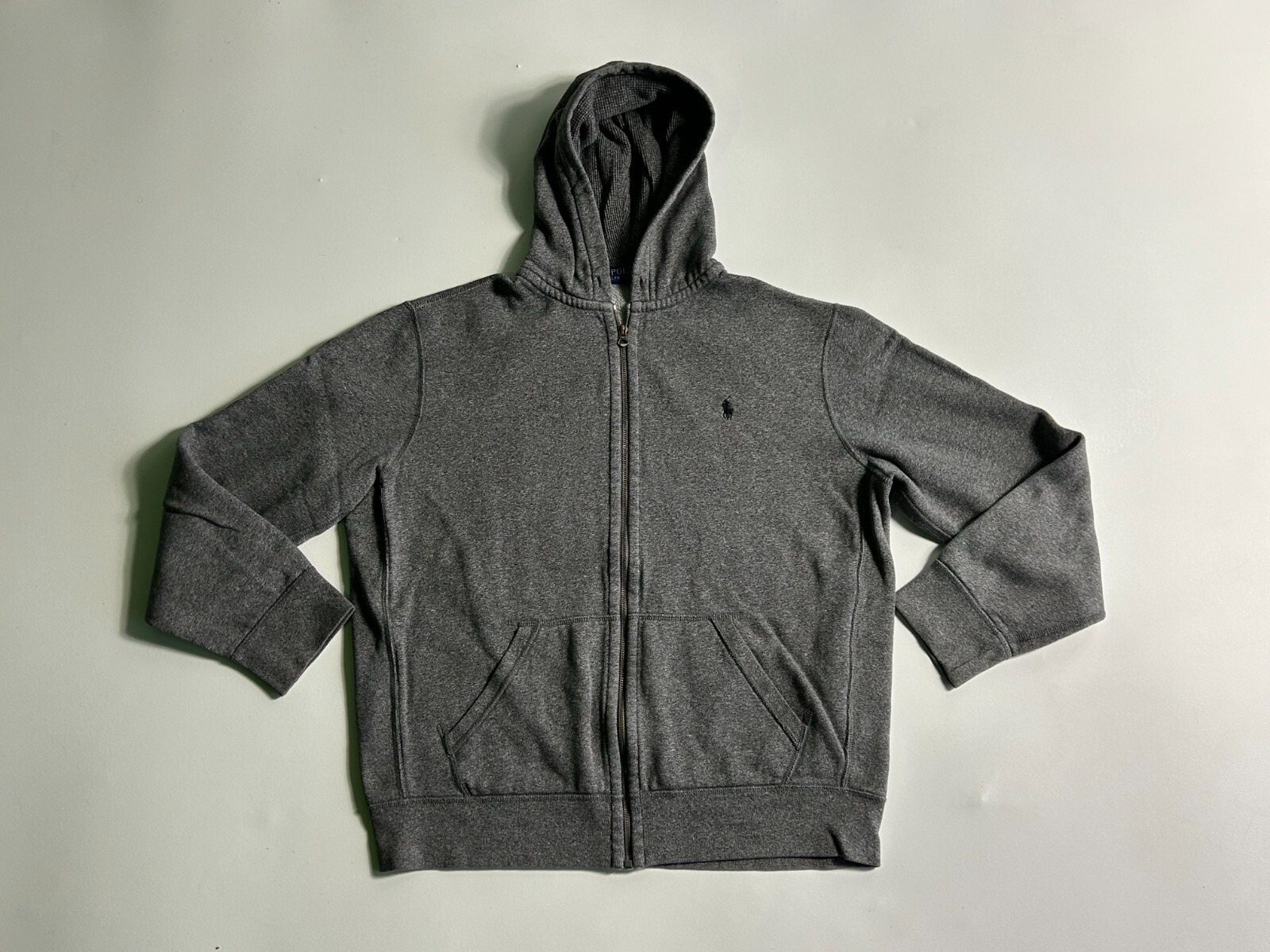 Polo Ralph Lauren felpa con cappuccio uomo XL grigia foderata in pile pony logo tasche zip intera