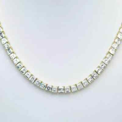 20 Ct Asscher Cut Lab Created Diamond Tennis Necklace 14K White Gold Plated 20''