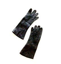 Women  s Soft Kidskin Leather Thin Black Gloves Made in France VERY RARE FIND 