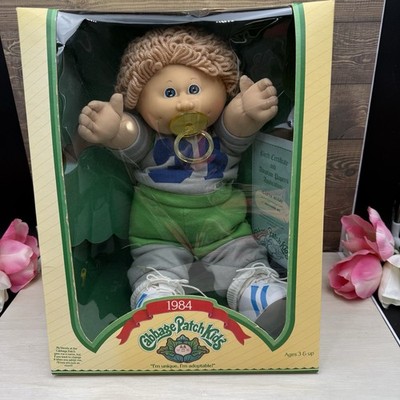 Vintage Cabbage Patch Kids Doll 1984 in Box Garth Hugo Blonde Hair Pacifier