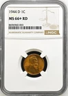 1944-D LINCOLN WHEAT CENT NGC MS66+ RD 960003 - PLUS DESIGNATION